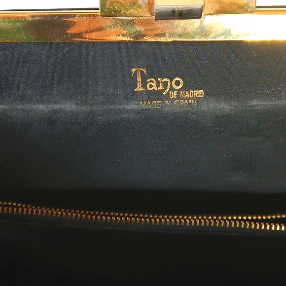 👜 1940s Tano of Madrid Black Silk Handbag Gold Clasp Made in Spain Retro - Picture 11 of 14